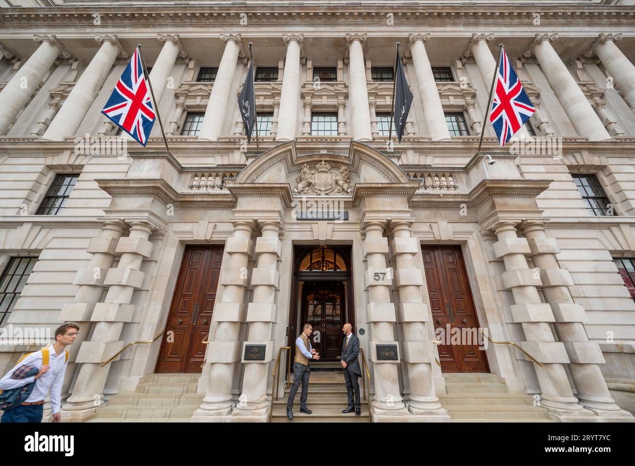 57 Whitehall, London, UK. Raffles London hotel at The OWO (Old War Office) opened on 29th September after a major renovation. Raffles is part of Accor. Credit: Malcolm Park/Alamy Live News Stock Photo