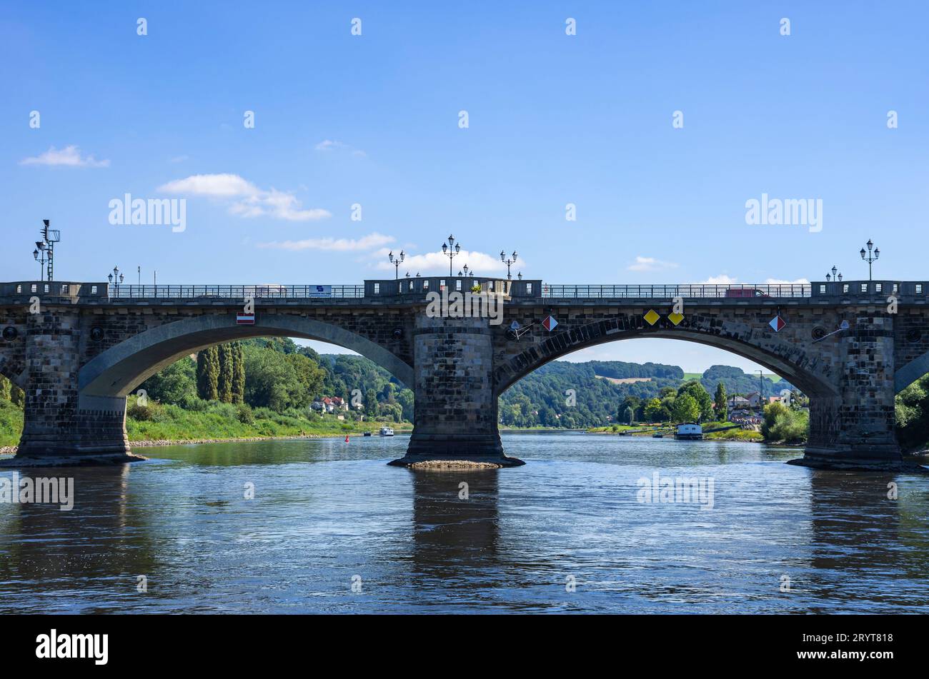 Old Elbe Bridge, Pirna, Saxon Switzerland, Saxony, Germany. Stock Photo