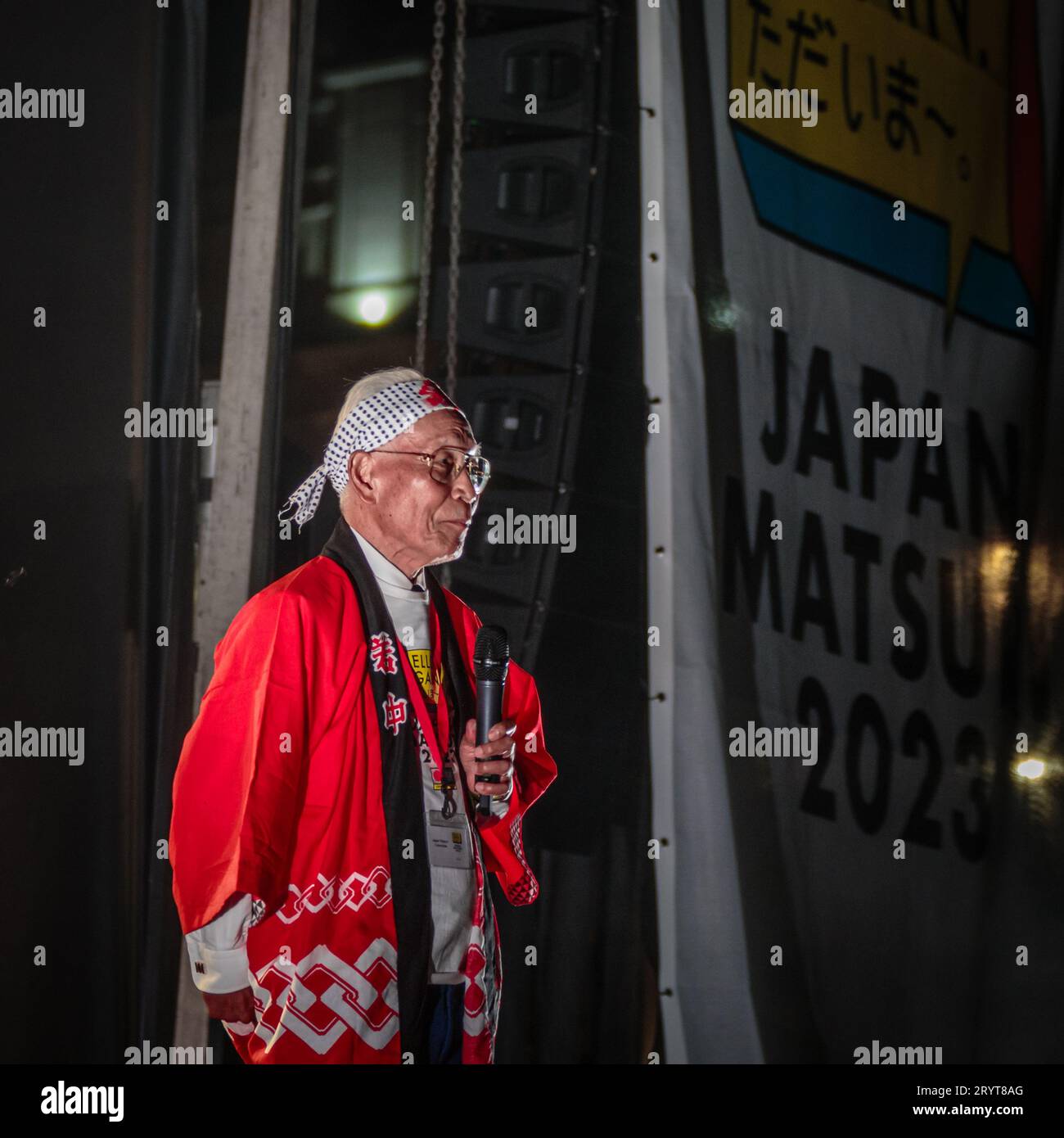 Speaker Mr Sandy Sano at the Japan Matsuri 2023 Festival in London. Stock Photo