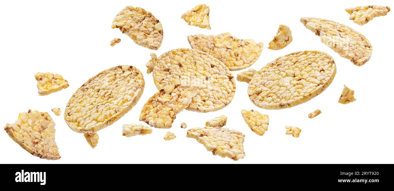 Corn biscuits, puffed rice and corn cakes isolated on white background Stock Photo