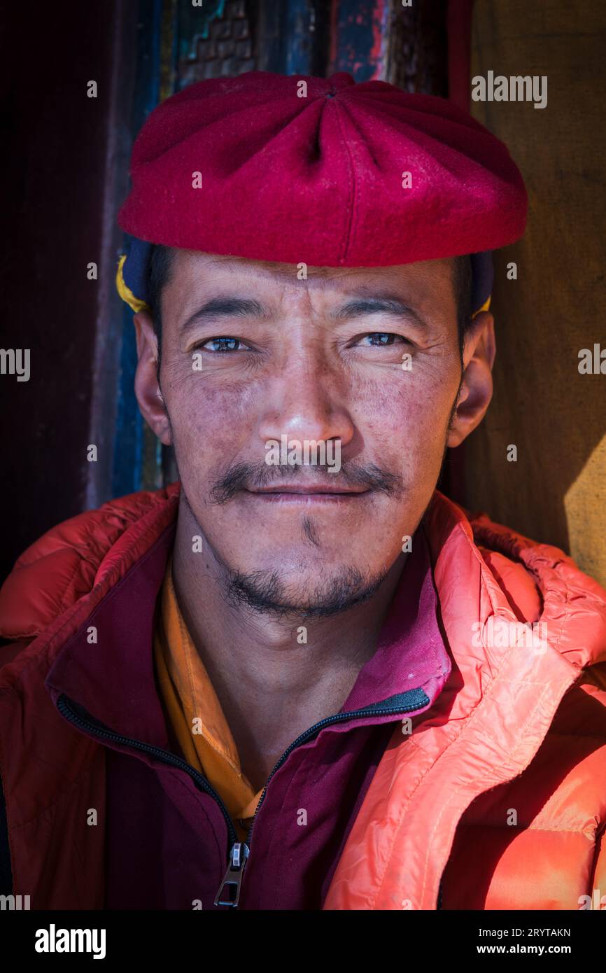 Portrait of monk at Korzok monastery, Korzok, Ladakh, India Stock Photo