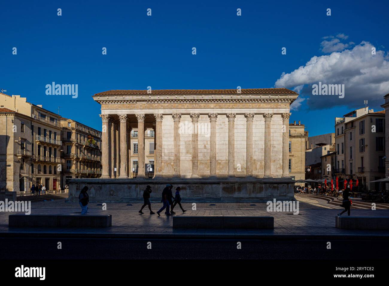 Maison carrée Nimes France. The Maison Carree is a very well preserved Roman temple in the centre of Nimes, southern France. Built around 4-7 AD. Stock Photo