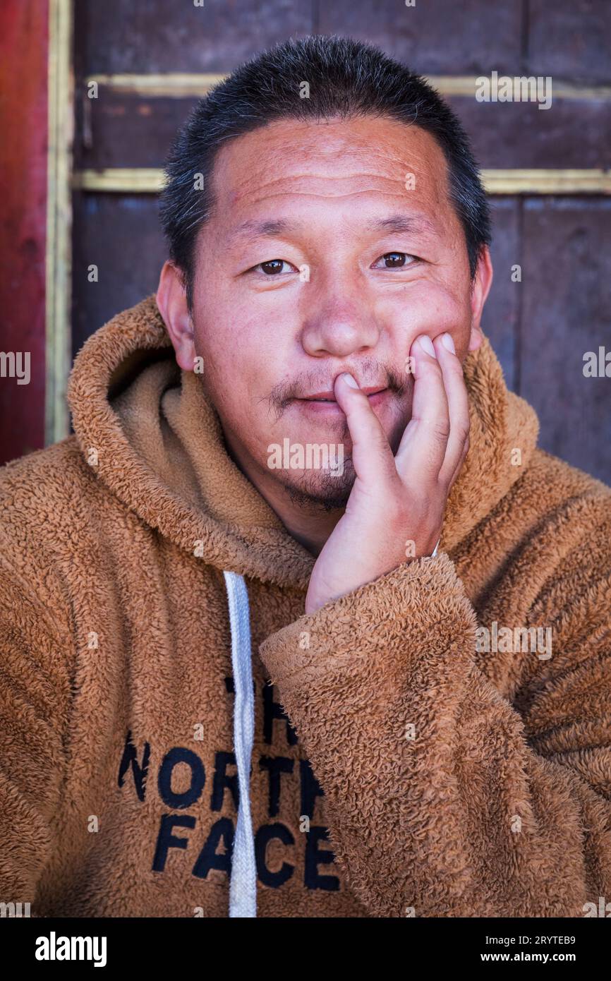 Portrait of a Buddhist monk, Ladakh, India Stock Photo