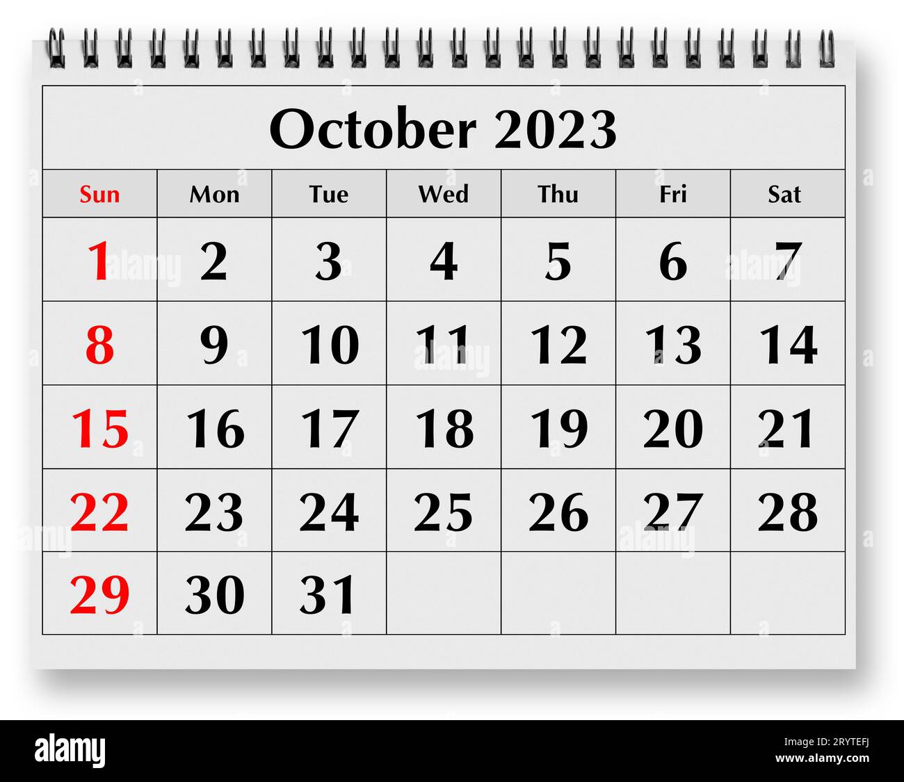 One page of the annual monthly calendar October 2023 Stock Photo Alamy