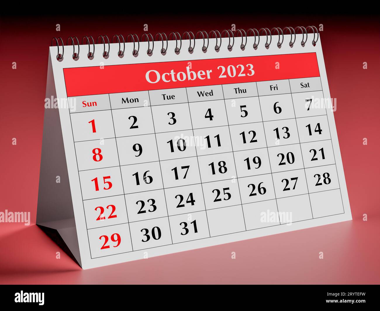October 2023. One page of the annual business desk monthly calendar. 3d rendering Stock Photo