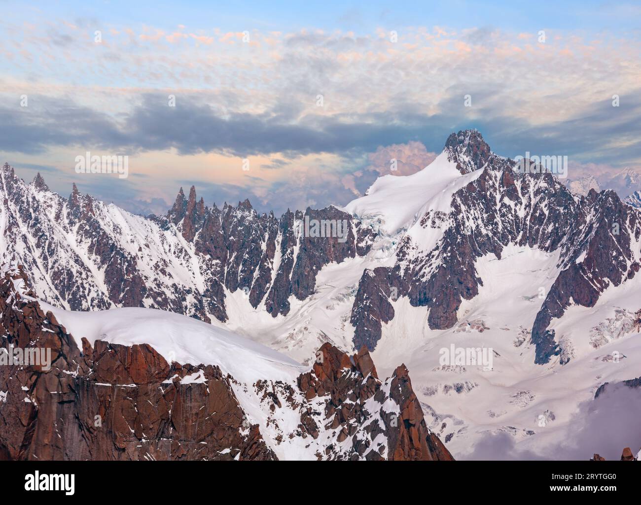 Mont Blanc mountain massif view from Aiguille du Midi Mount Stock Photo ...
