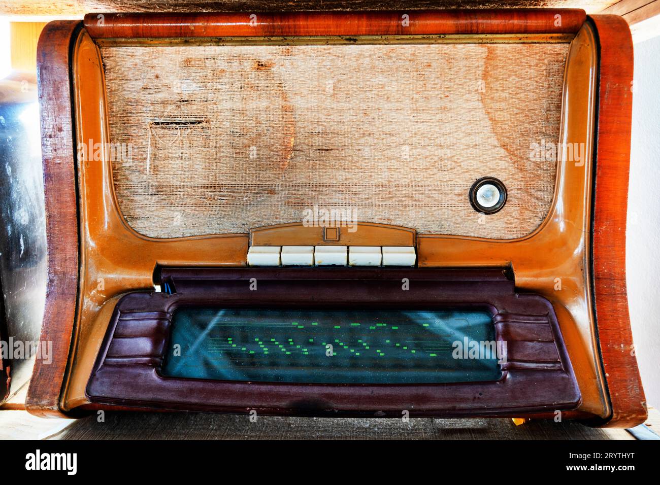 Old wooden wireless . Classic Vintage radio receiver . Retro of old