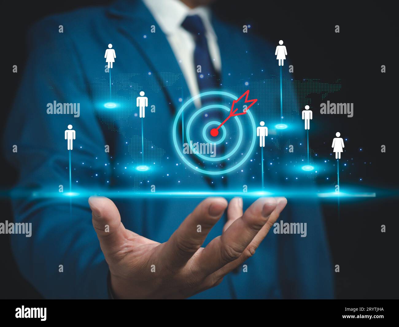 Businessman shows dart board in selecting business target group, target