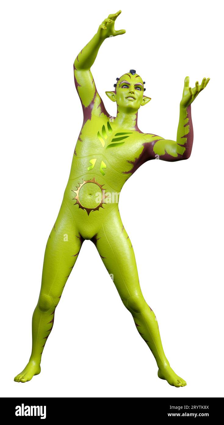 3D rendering of a green alien isolated on white background Stock Photo ...