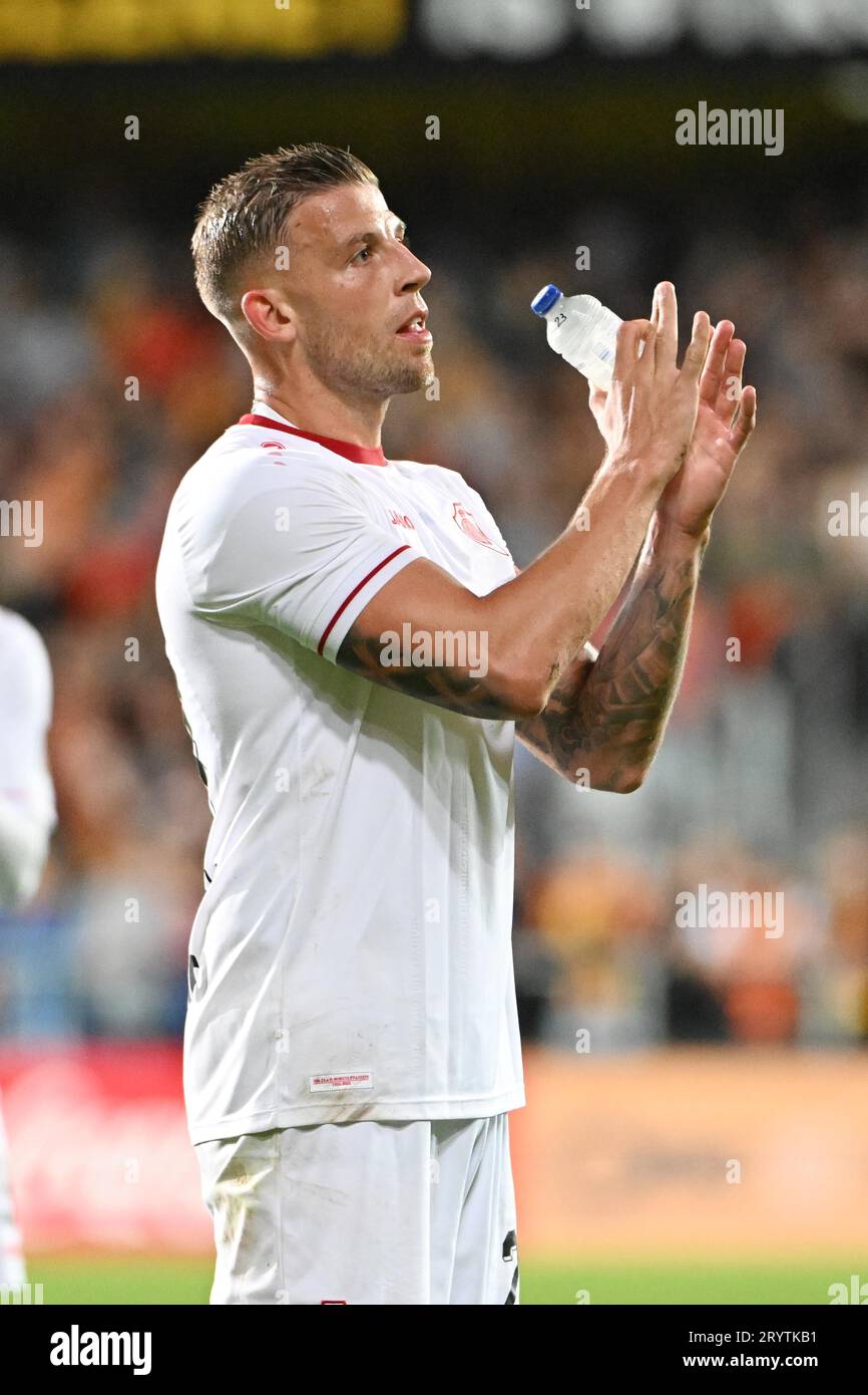 Antwerp, Belgium. 28th June, 2023. Illustration picture shows a print of 23  Antwerp's Toby Alderweireld and the exact game clock moment when he scored  the winning goal at KRC Genk printed on