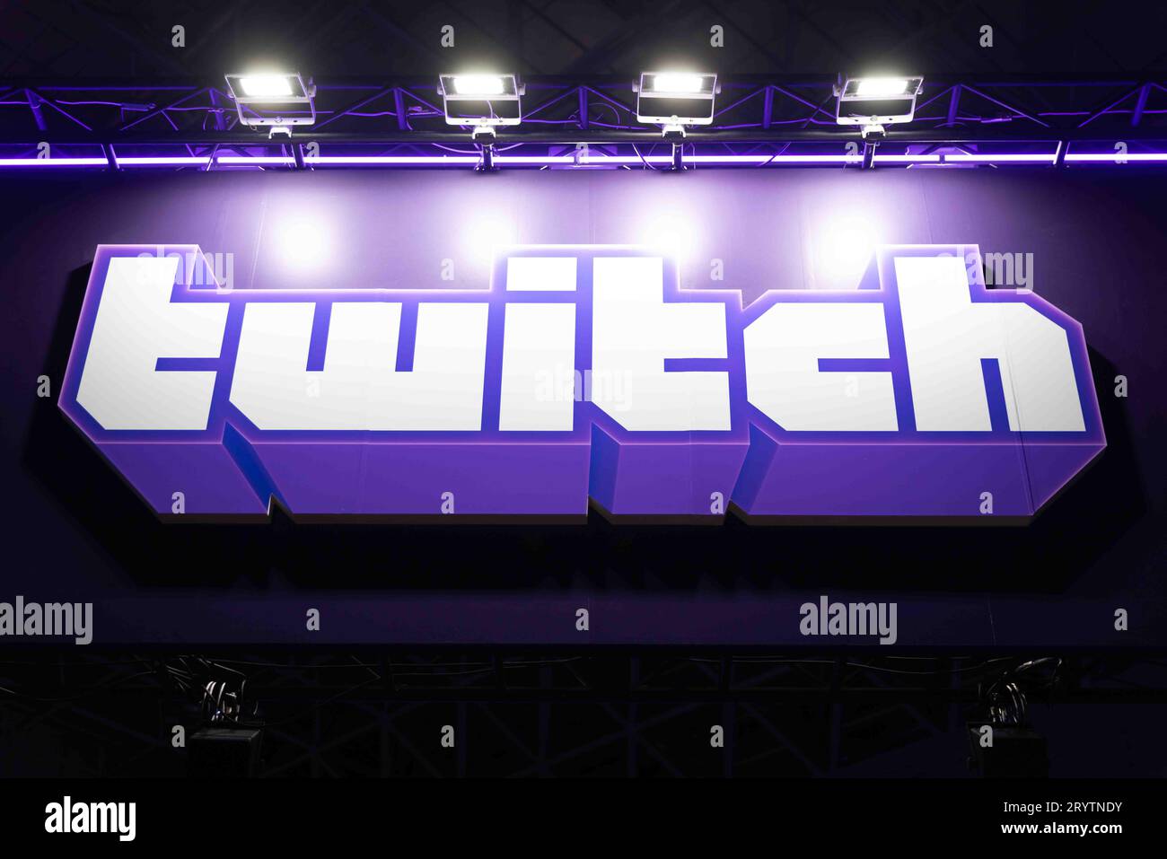 Online streaming Platform Twitch branding seen at the Tokyo Game Show ...