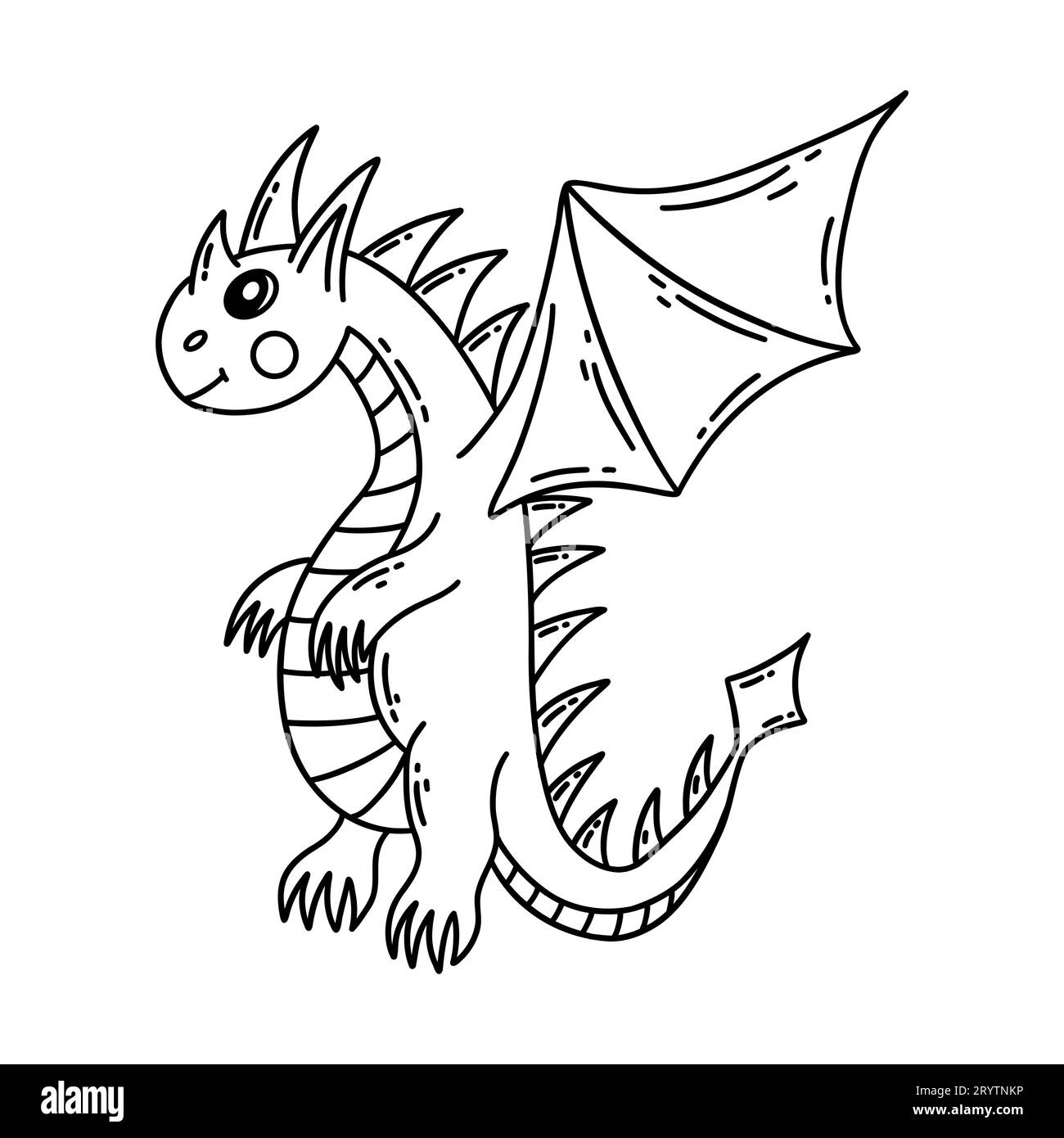 Cute flying dragon standing. Black and white vector isolated ...