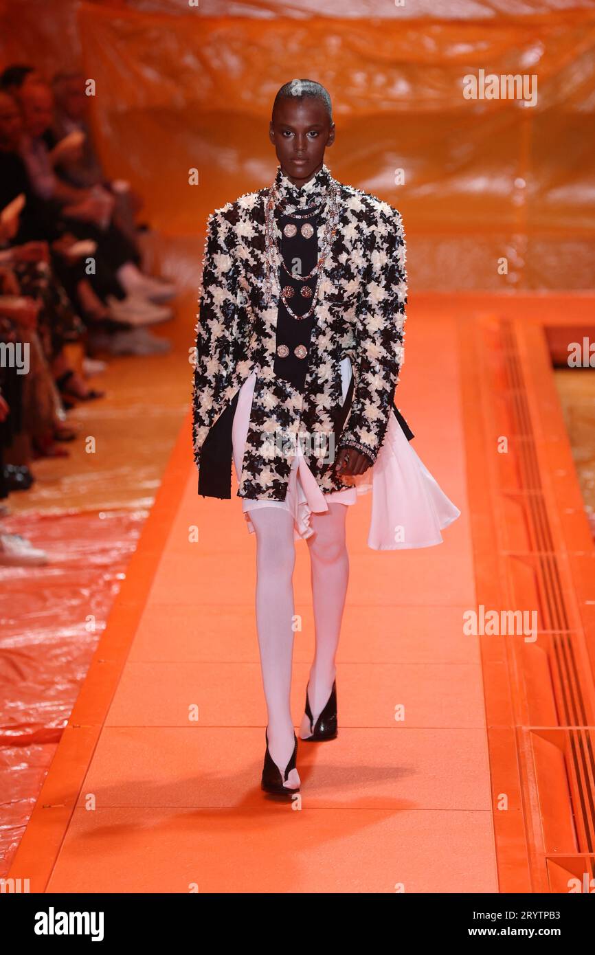Model walks on the runway during the Louis Vuitton Fashion Show