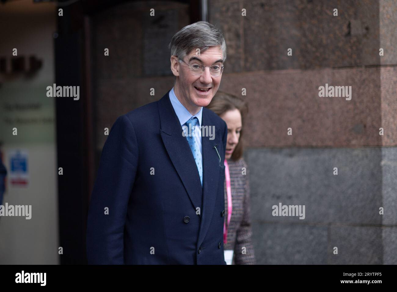 Jacob Rees Mogg, GB News broadcaster, during the Conservative Party Conference at Manchester Central Convention Complex, Manchester on Monday 2nd October 2023. (Photo: Pat Scaasi | MI News) Credit: MI News & Sport /Alamy Live News Stock Photo