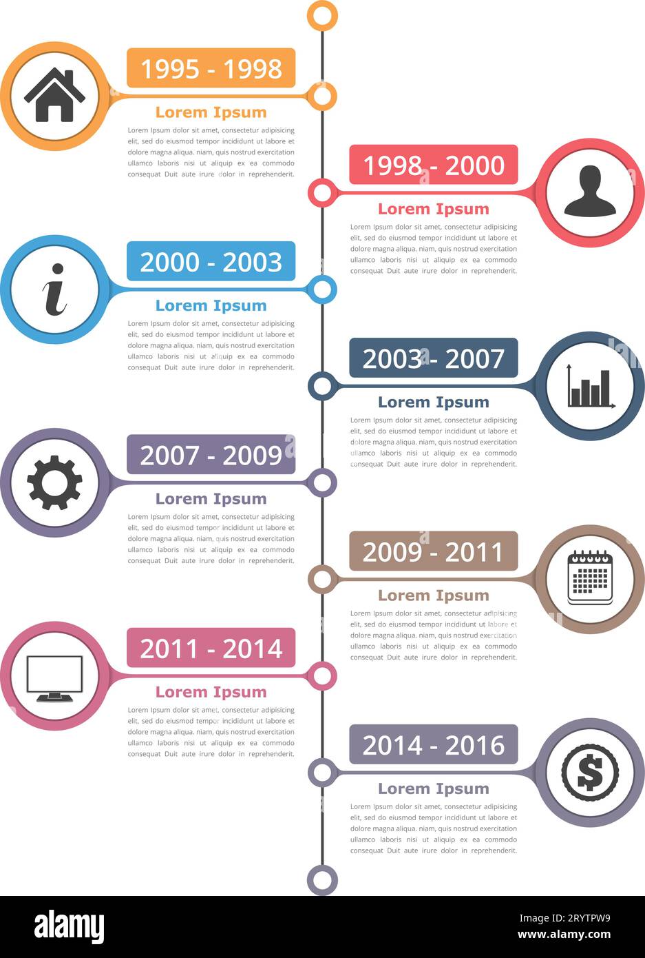 Vertical timeline infographics template with place for icons, dates and ...
