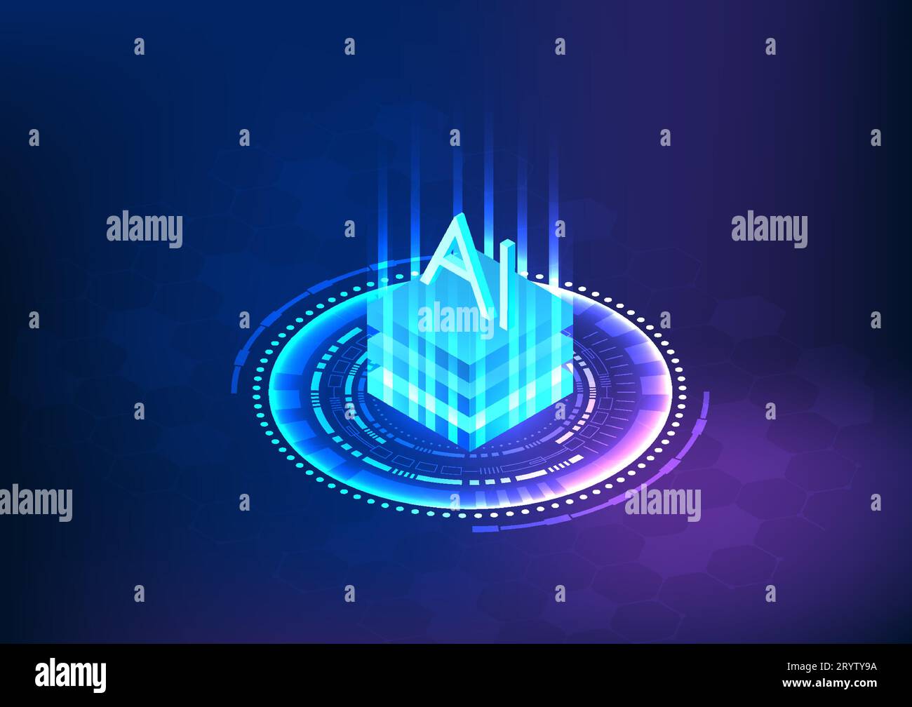 Isometric, with the composition of the image, is an AI microchip. Below ...