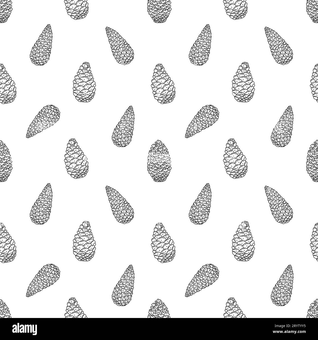 Seamless pattern with pine cones on white background. Black and white ...