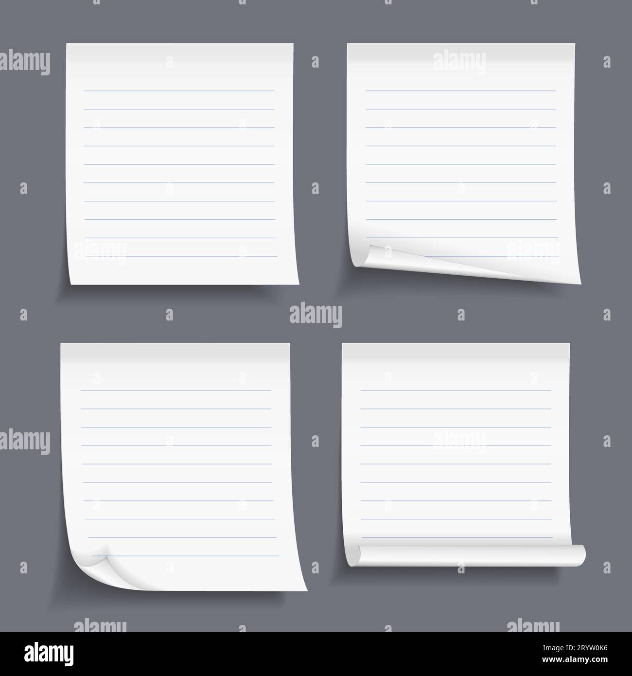 Lined sticky notes set, blank lined paper, lined paper with curl ...