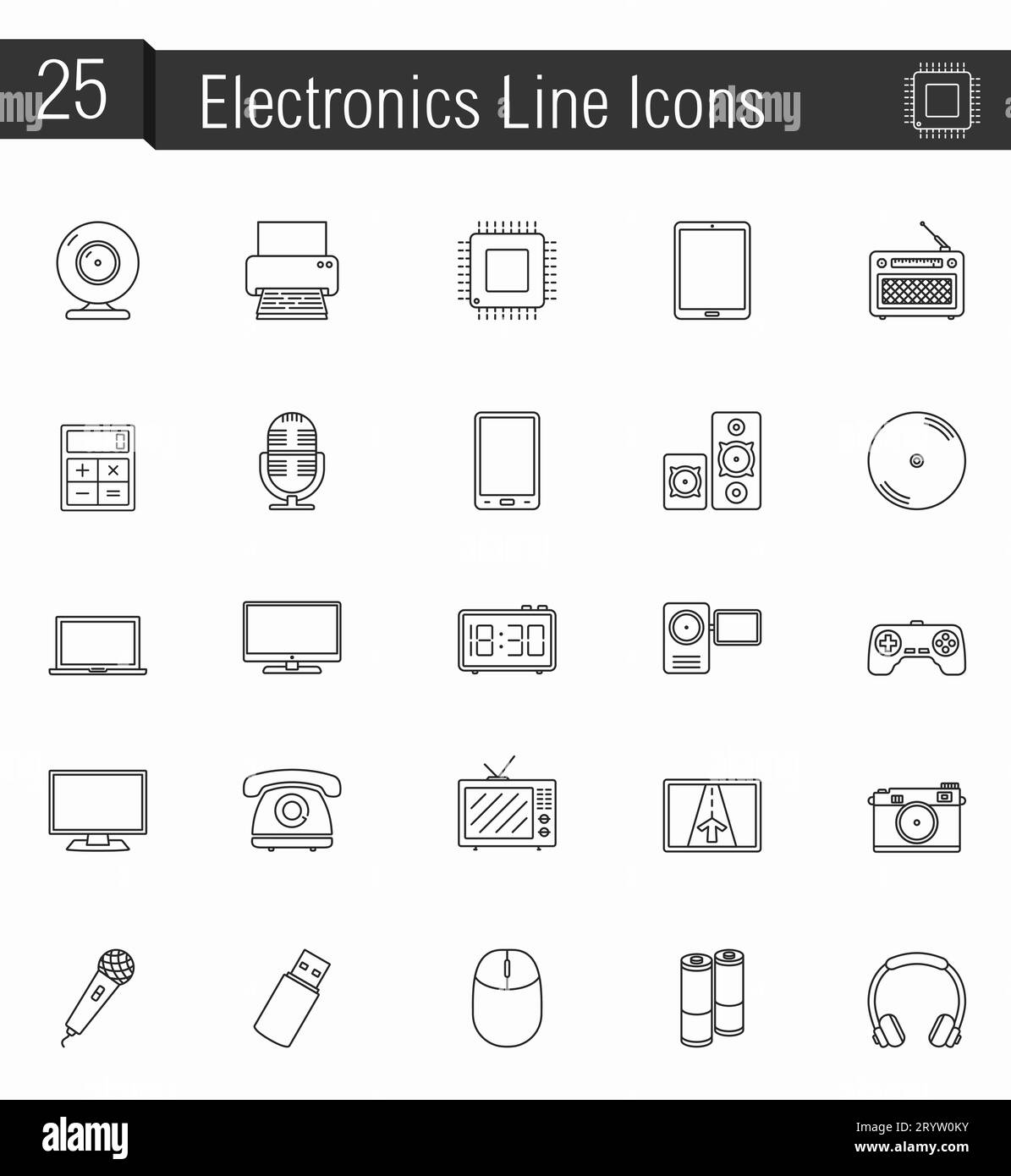 25 Electronics line icons, vector eps10 illustration Stock Vector