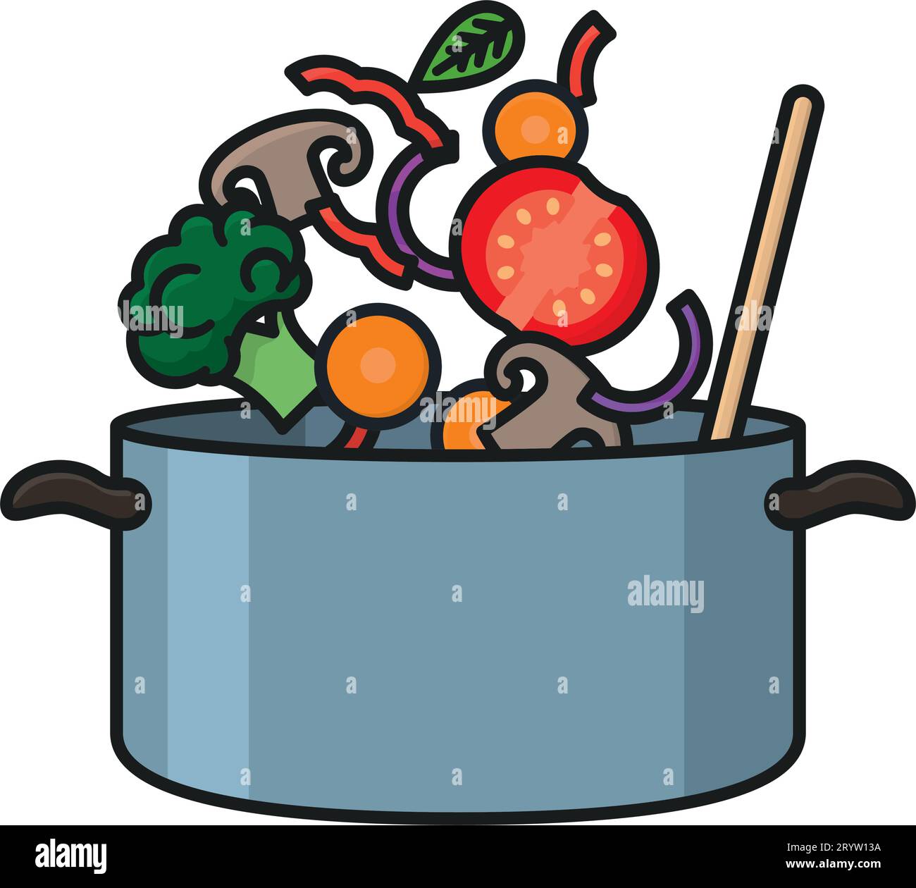 Variety of vegetable slices falling into cooking pot isolated vector