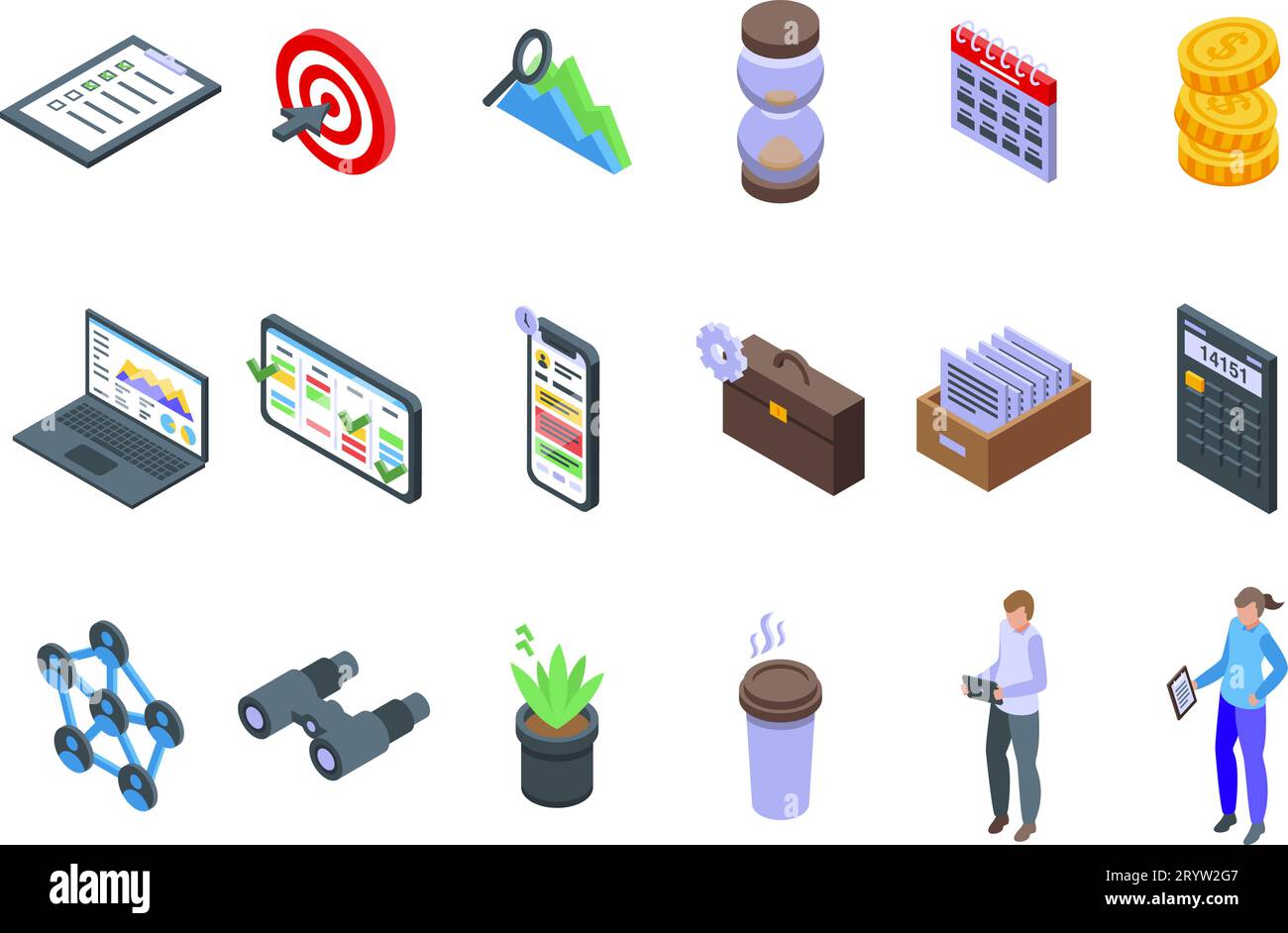 Project Management icons set isometric vector. Team software. Business work Stock Vector