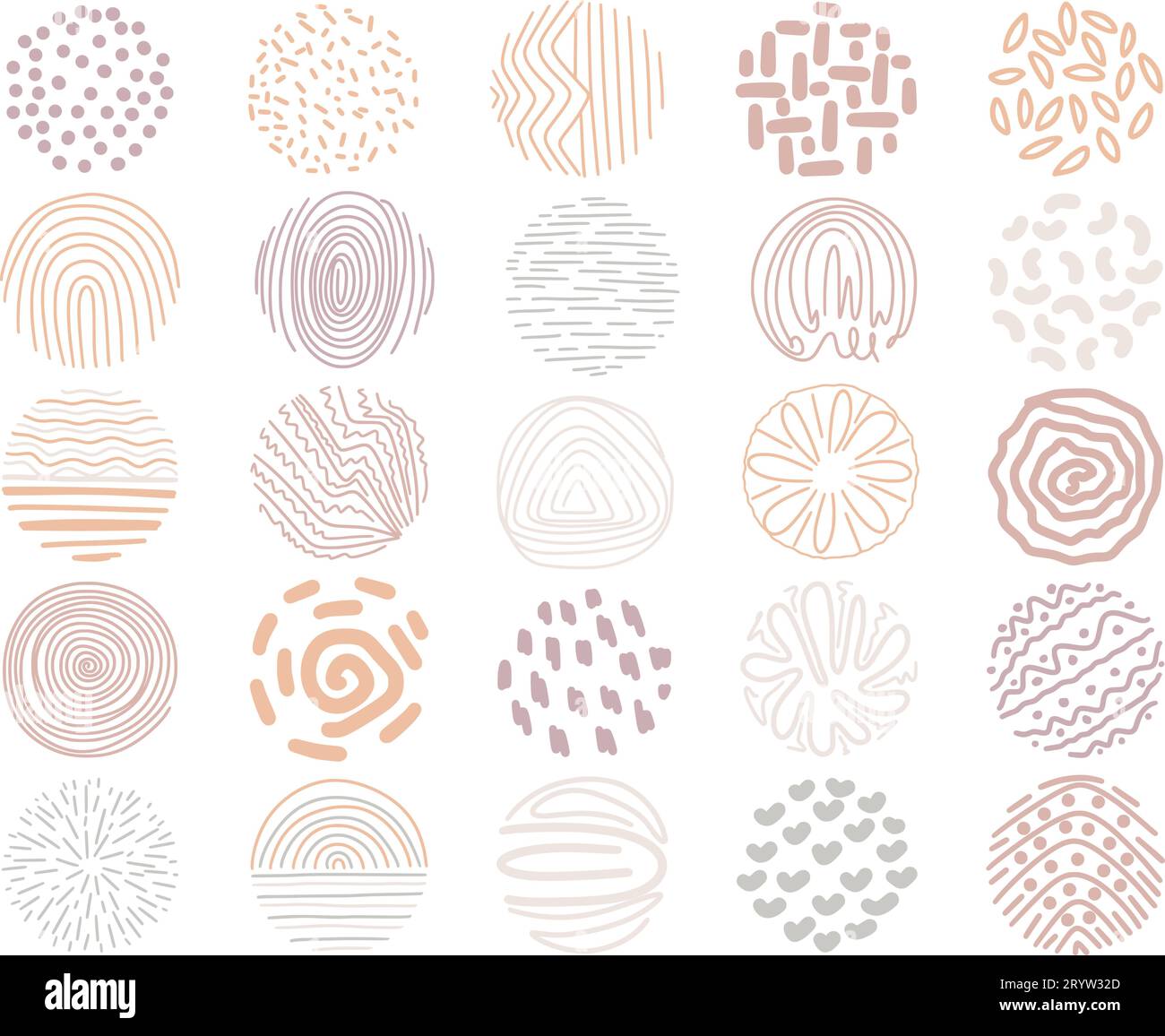 Set of cover highlighter doodle sketch style. Collection of abstract round icons. Minimalistic pastel squiggles for design, isolated vector Stock Vector