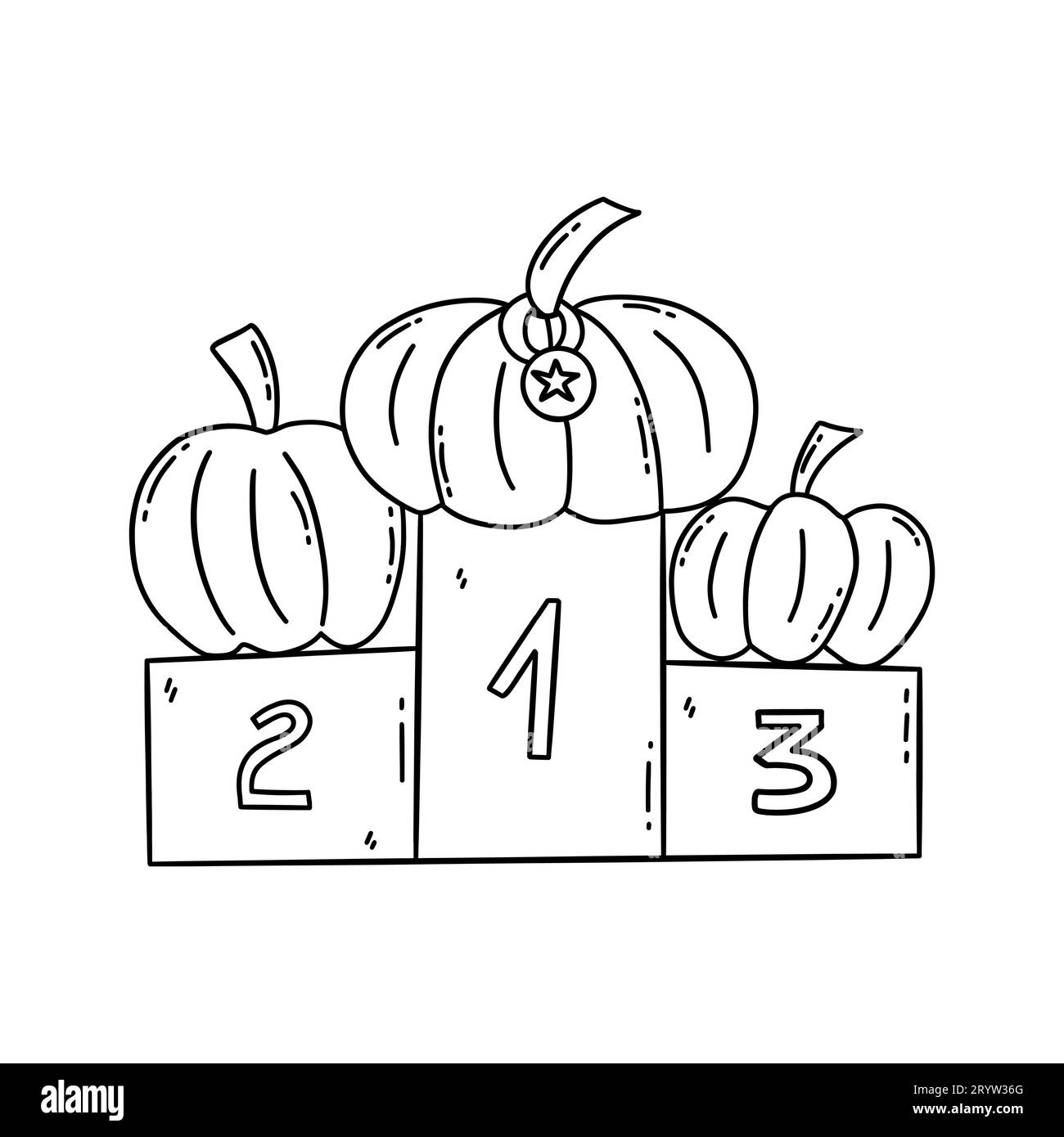 Best pumpkin competition. Three pumpkins on pedestal. Prize