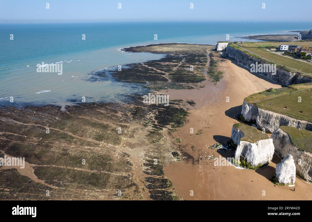 Drone aerial view of botany bay beach in Broadstairs Kent United ...