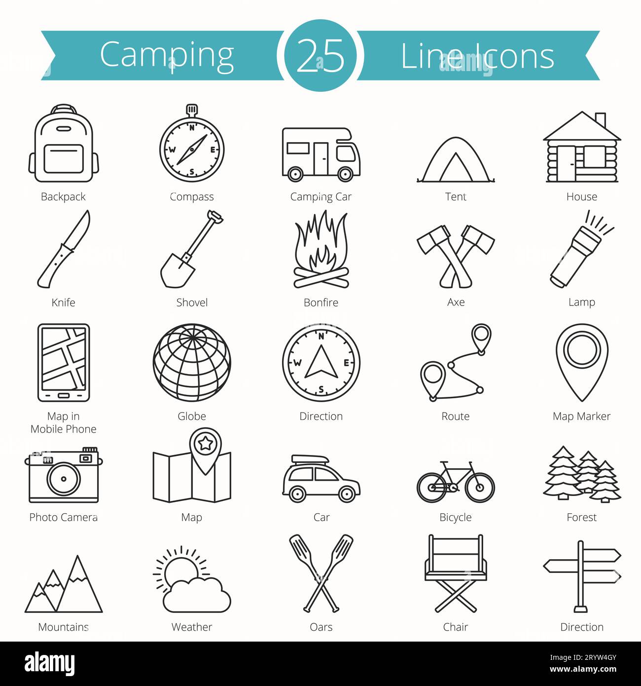 25 Camping line icons set, vector eps10 illustration Stock Vector Image ...