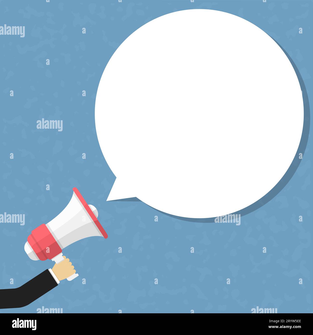 Hand with megaphone and blank round speech bubble for your text, flat ...