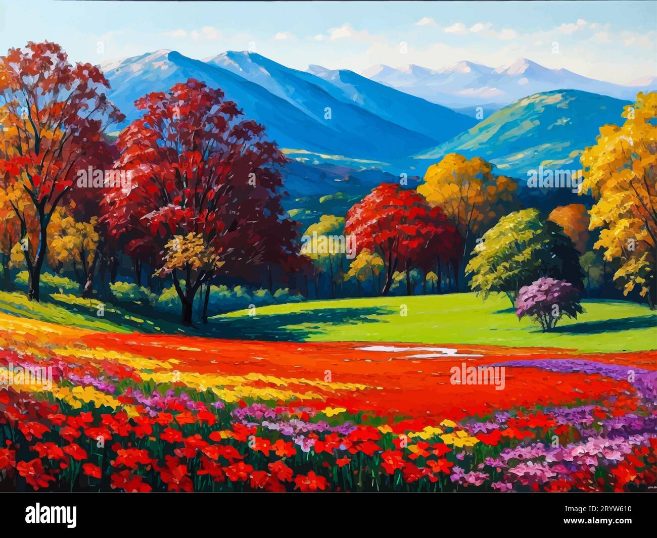 High-resolution of  painting entitled The Beauty of Nature. The artwork embodies modern expressive impressionist art Stock Vector