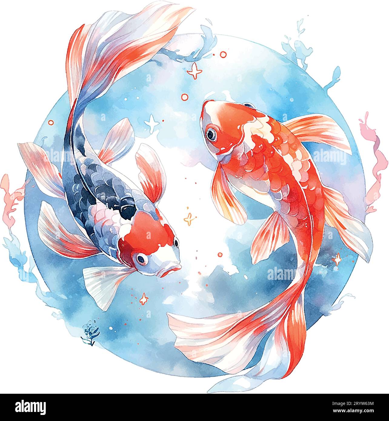 Pisces zodiac sign watercolor in vintage style on white background. Stock Vector