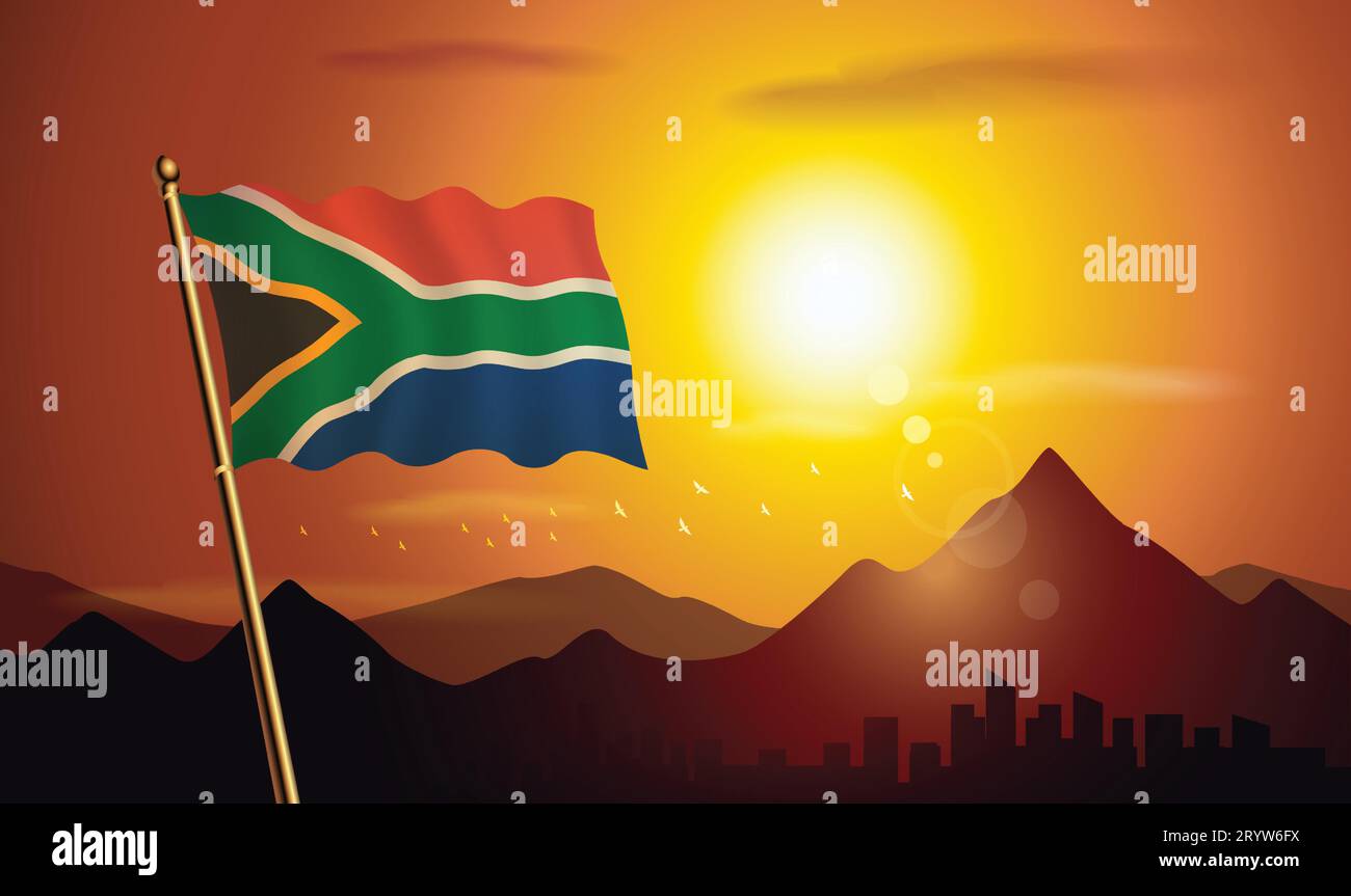 South Africa flag with sunset background of mountains and lakes Stock Vector Image & Art Alamy
