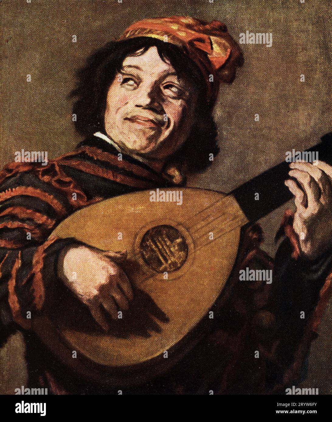 Franz Hals (1580?-1666). Dutch School of Haarlem. The Jolly Mandolinist (Der Naar).  (Collection of Baron G Rothschild -Paris - a copy by Dirk Hals in Rijks Museum, Amsterdam). Portrait of one of Hals' favorite pupils, Adriaen Brouwer, renowned for his musical gifts and practical jokes.  His nickname in the studios was 'Der Naar' - 'Funny Man!' Stock Photo