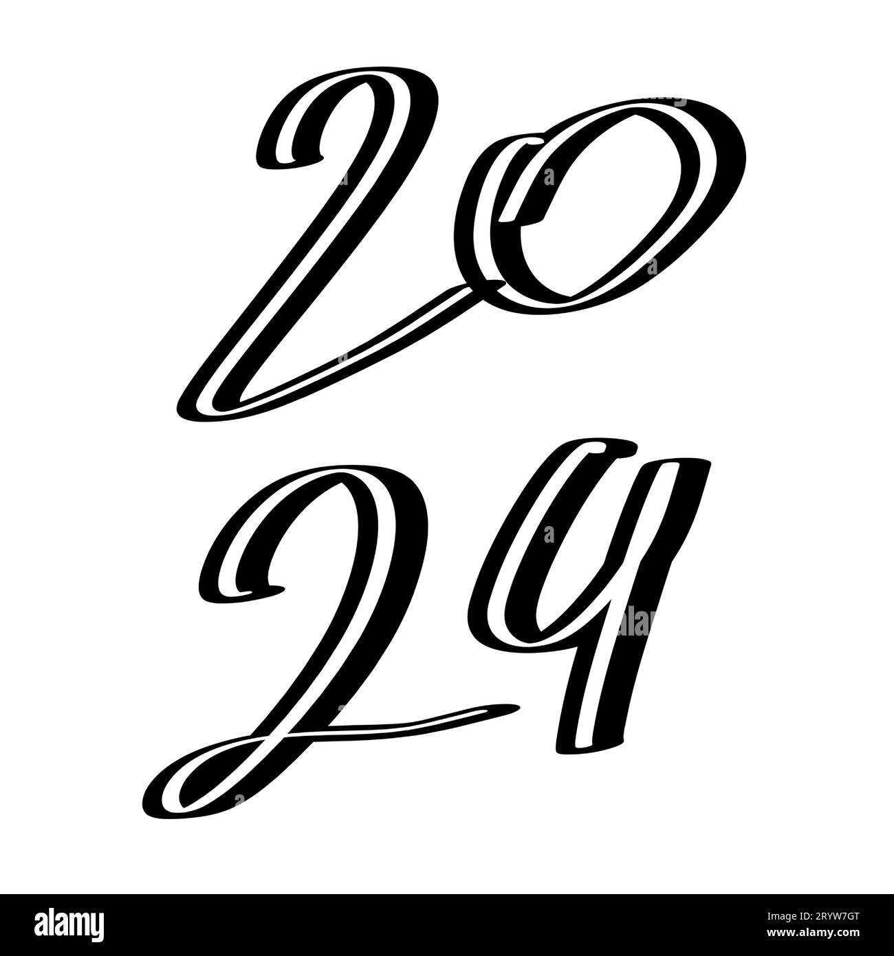 happy New year 2024. text design logo. handdraw vector Stock Vector