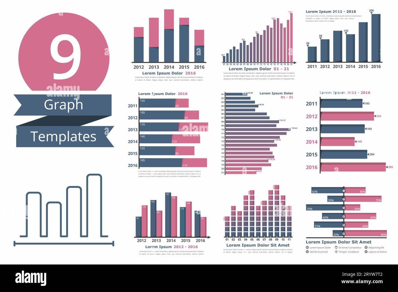 Graphs and charts templates for statistics or data visualization, set ...