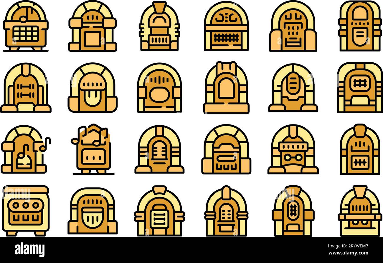 Jukebox icons set outline vector. Machine dance. Music restaurant thin ...