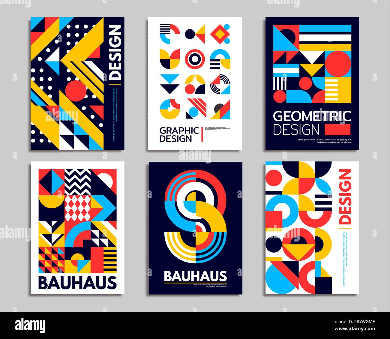 Modern abstract bauhaus posters. Geometric pattern with simple color ...