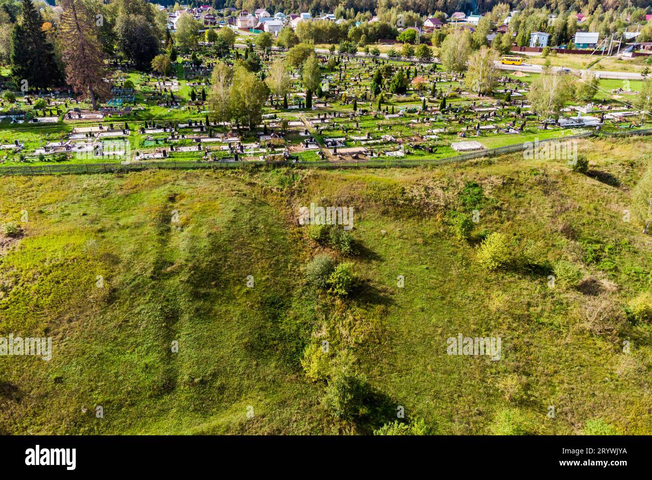 Aerial view of a rural cemetery on a hill Stock Photo Alamy