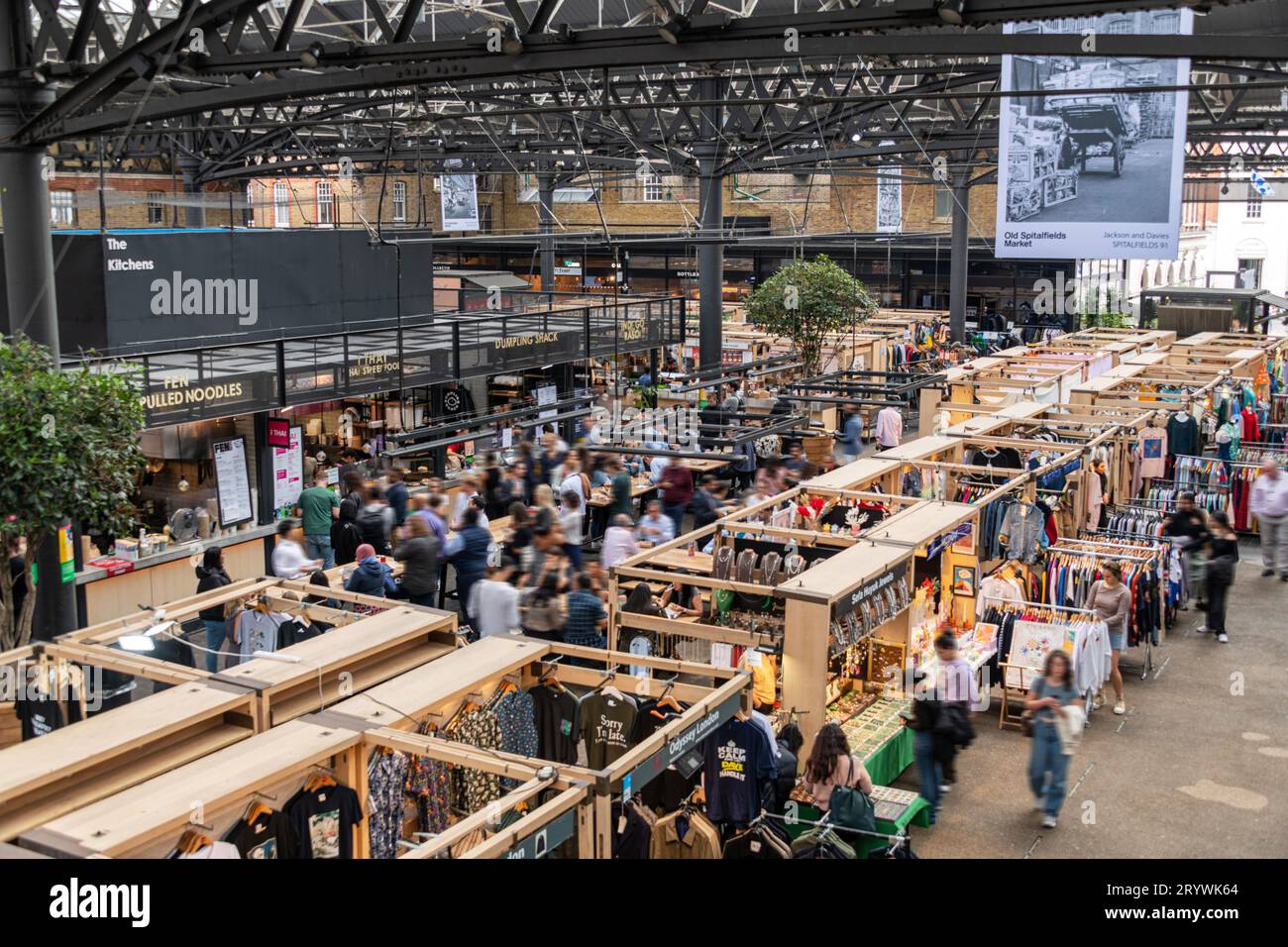 A busy Old Spitalfields Market at lunchtime, London E1. Stock Photo