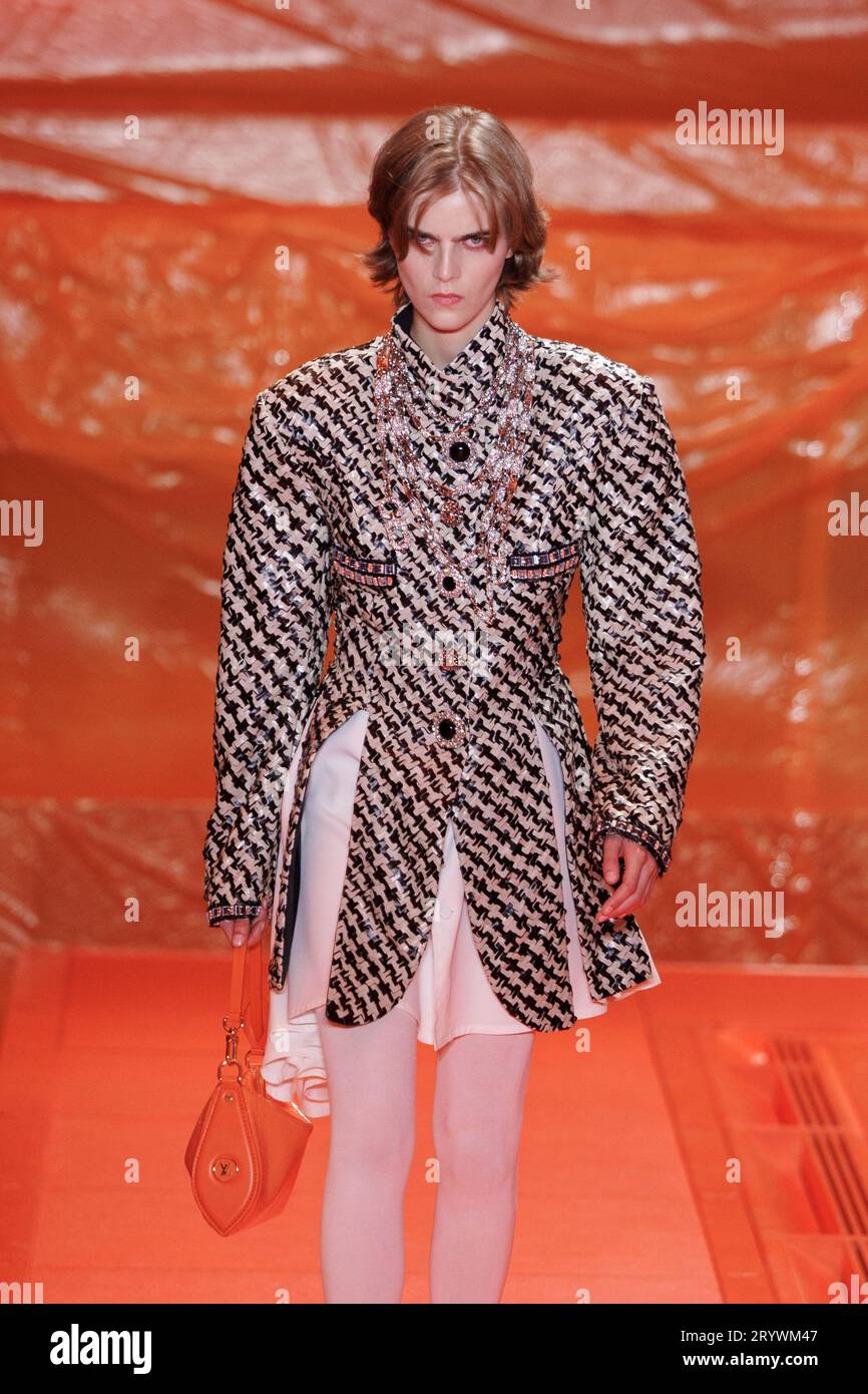 A model wears a creation for the Louis Vuitton Spring/Summer 2024 ...