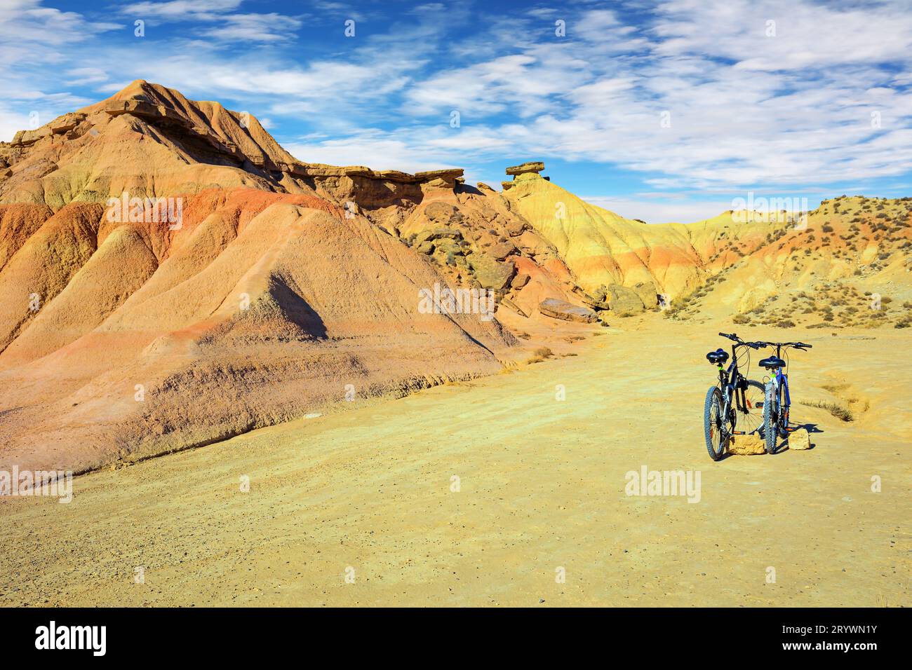 Couple of bicycles. Bardenas Reales Stock Photo - Alamy