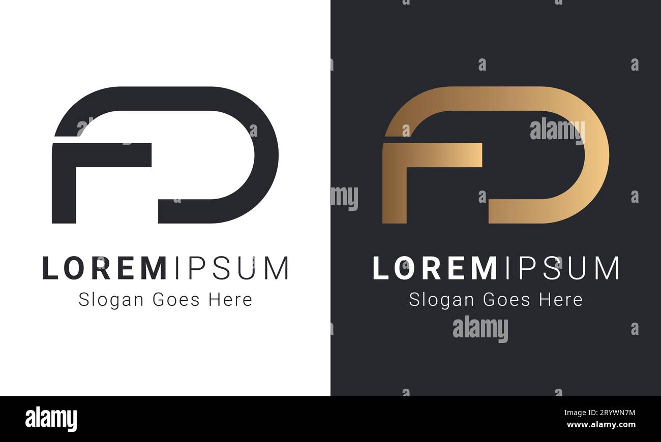 Luxury Initial FD or DF Monogram Text Letter Logo Design Stock Vector