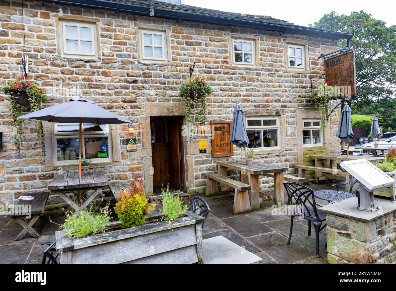 Barley Mow pub, restaurant and hotel in the Lancashire village of Barley, popular with those walking Pendle Hill,Lancashire,England,UK Stock Photo