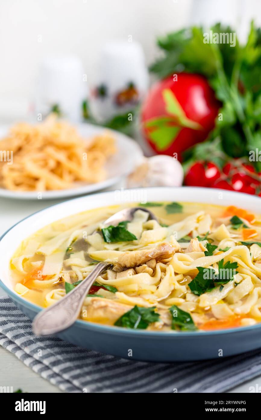 Homemade chicken noodle soup Stock Photo - Alamy