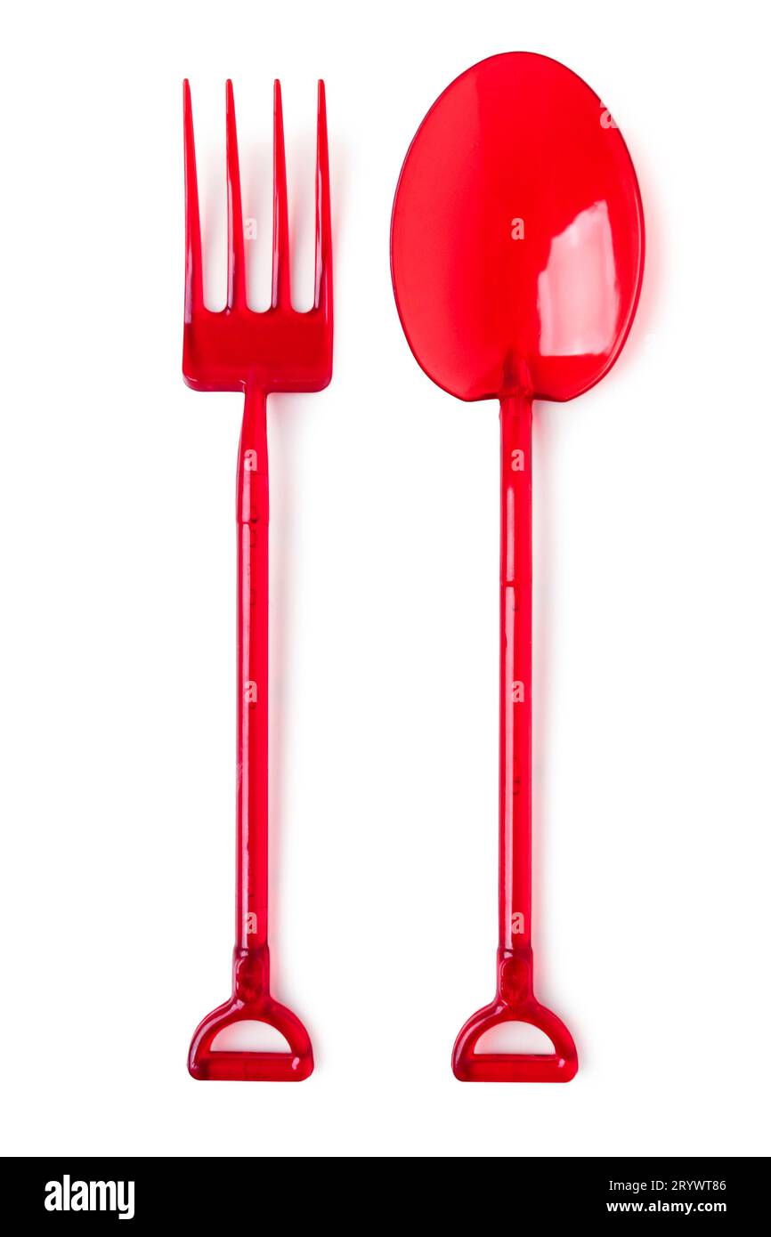 Disposable plastic fork and spoon in the form of a garden fork and