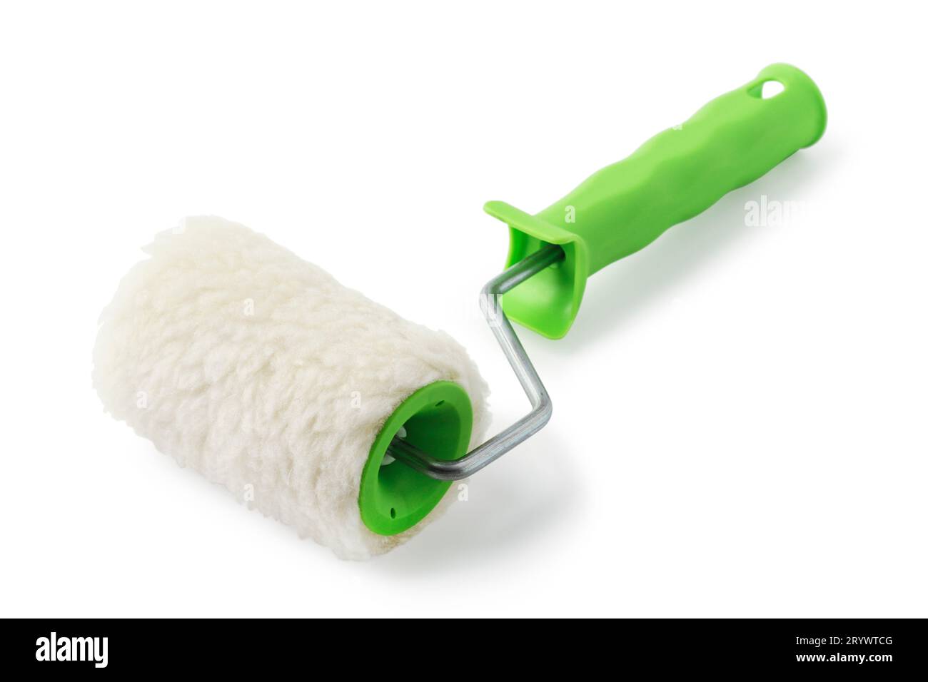 Paint roller with plastic handle close-up isolated on white background