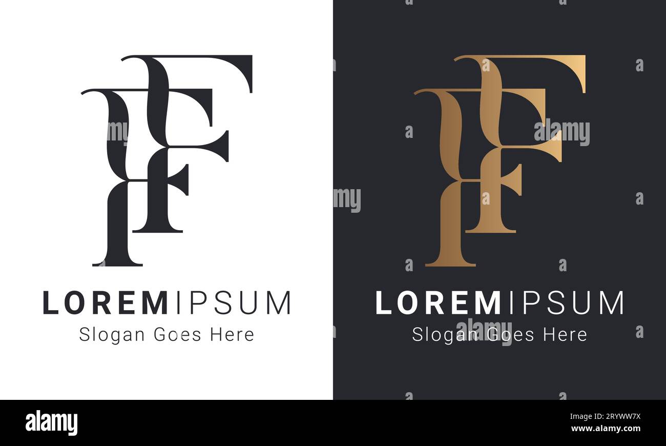 Luxury Initial FF Monogram Text Letter Logo Design Stock Vector