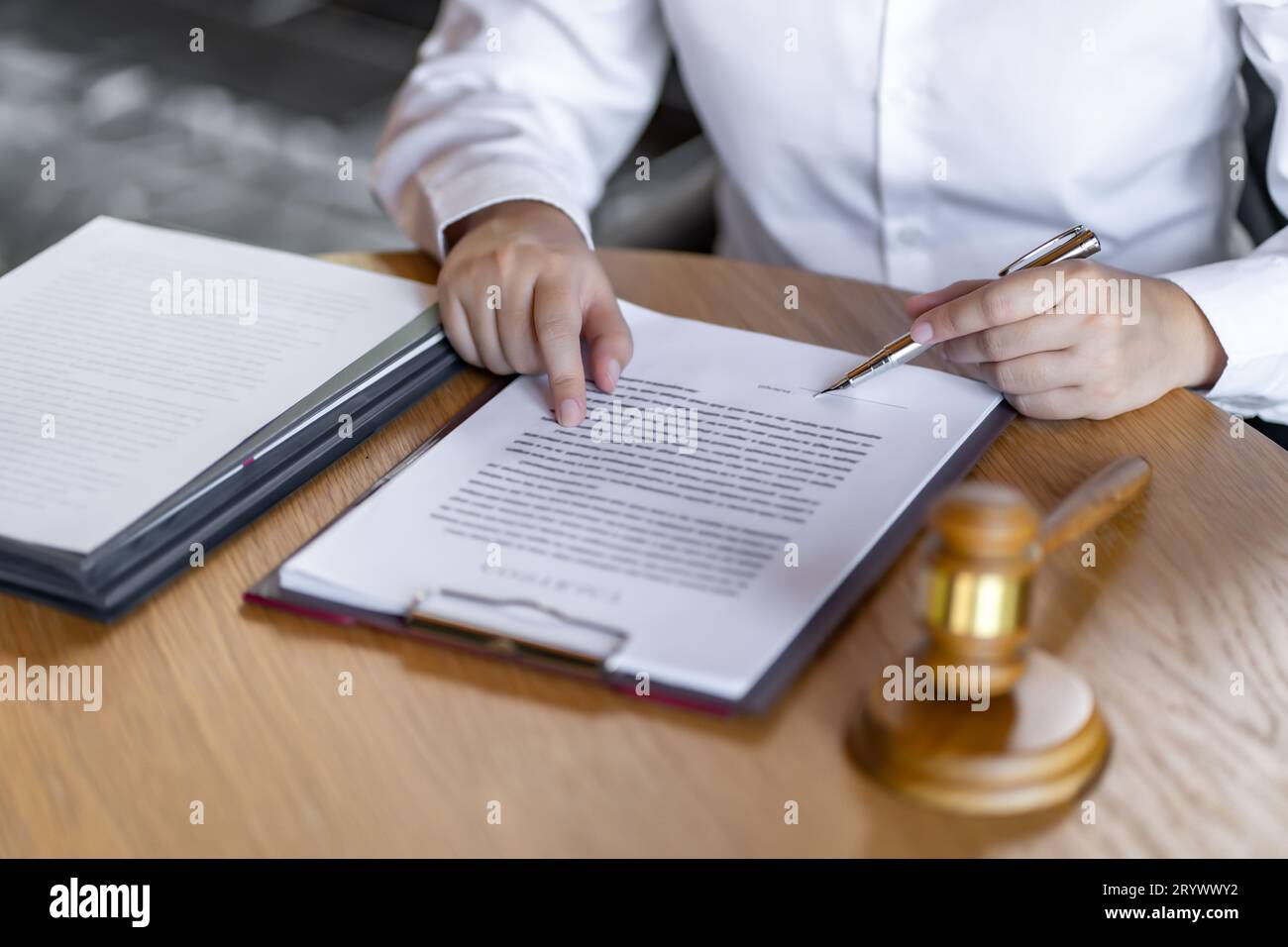 Lawyer Legal counsel presents to bid sale judgment mallet with judge