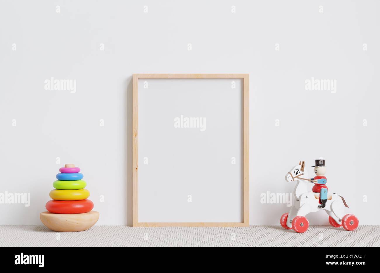 White kid room interior with frame on the floor for mock up Stock Photo